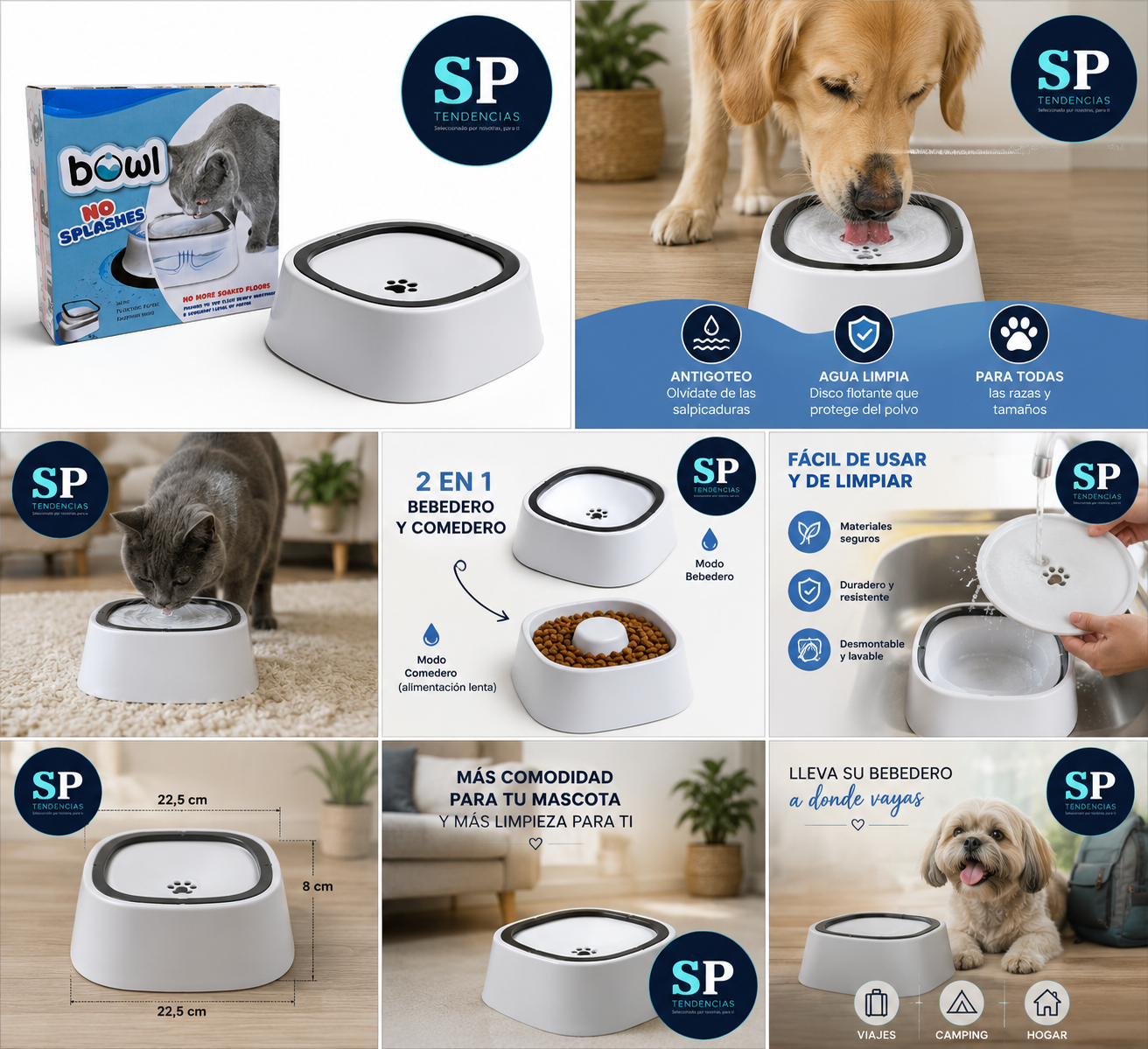 Bebedero Antisplash para Mascotas