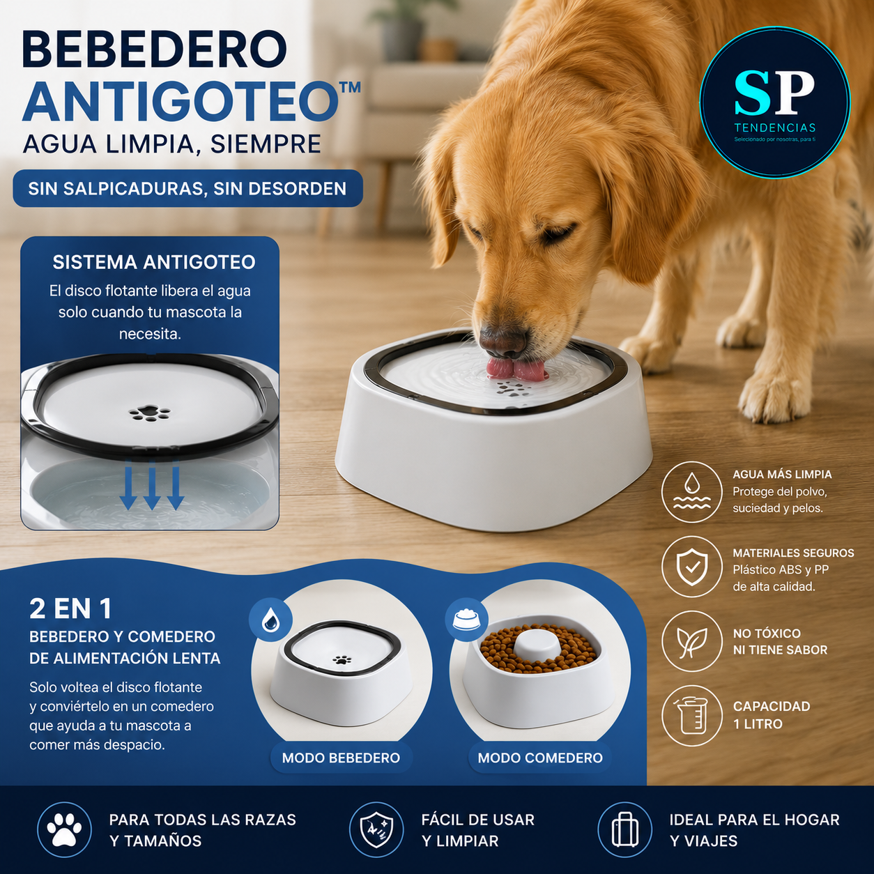 Bebedero Antisplash para Mascotas